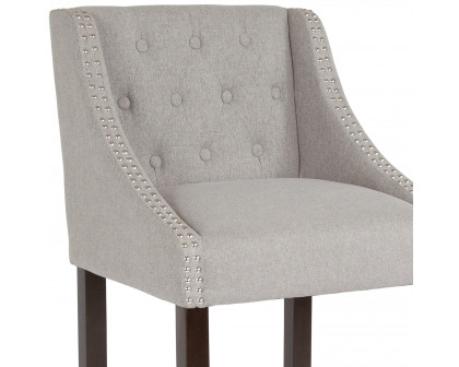 BLNK™ Carmel Series Fabric Transitional Tufted Walnut Bar Stool with Accent Nail Trim - Light Gray