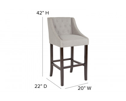 BLNK™ Carmel Series Fabric Transitional Tufted Walnut Bar Stool with Accent Nail Trim - Light Gray