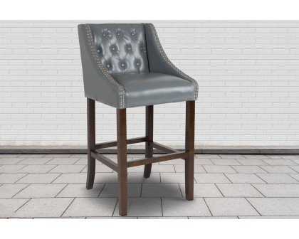 BLNK Carmel Series LeatherSoft Transitional Tufted Walnut Bar Stool with Accent Nail Trim