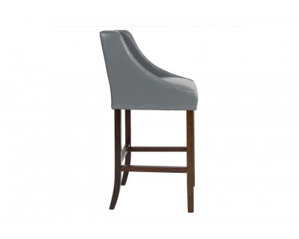 BLNK Carmel Series LeatherSoft Transitional Tufted Walnut Bar Stool with Accent Nail Trim - Light Gray