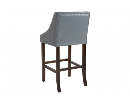 BLNK Carmel Series LeatherSoft Transitional Tufted Walnut Bar Stool with Accent Nail Trim - Light Gray