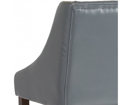 BLNK Carmel Series LeatherSoft Transitional Tufted Walnut Bar Stool with Accent Nail Trim - Light Gray