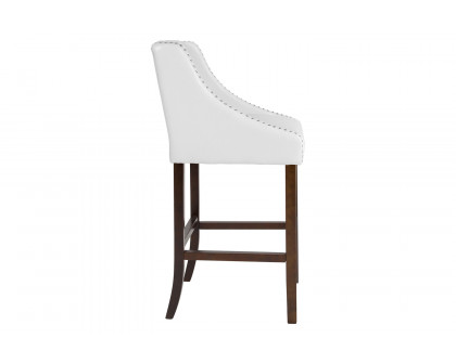 BLNK Carmel Series LeatherSoft Transitional Tufted Walnut Bar Stool with Accent Nail Trim - White