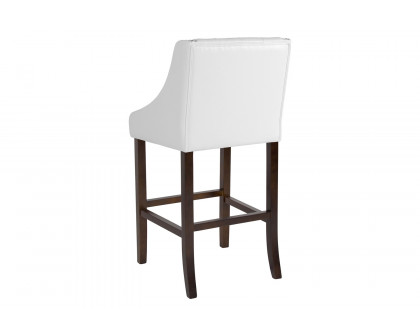 BLNK Carmel Series LeatherSoft Transitional Tufted Walnut Bar Stool with Accent Nail Trim - White