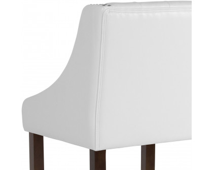 BLNK Carmel Series LeatherSoft Transitional Tufted Walnut Bar Stool with Accent Nail Trim - White