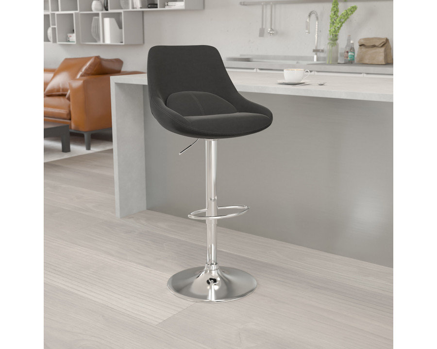 BLNK Elijah Fabric Adjustable Height Bar Stool with Chrome Base - Black