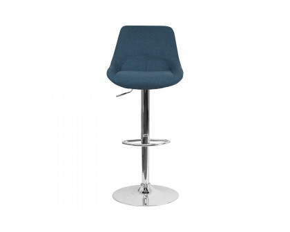 BLNK Elijah Fabric Adjustable Height Bar Stool with Chrome Base - Blue