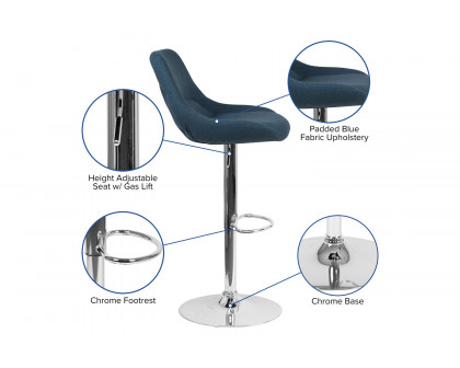 BLNK Elijah Fabric Adjustable Height Bar Stool with Chrome Base - Blue