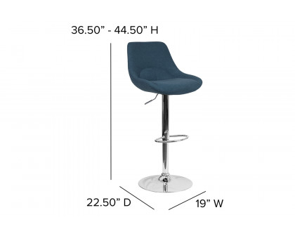 BLNK Elijah Fabric Adjustable Height Bar Stool with Chrome Base - Blue