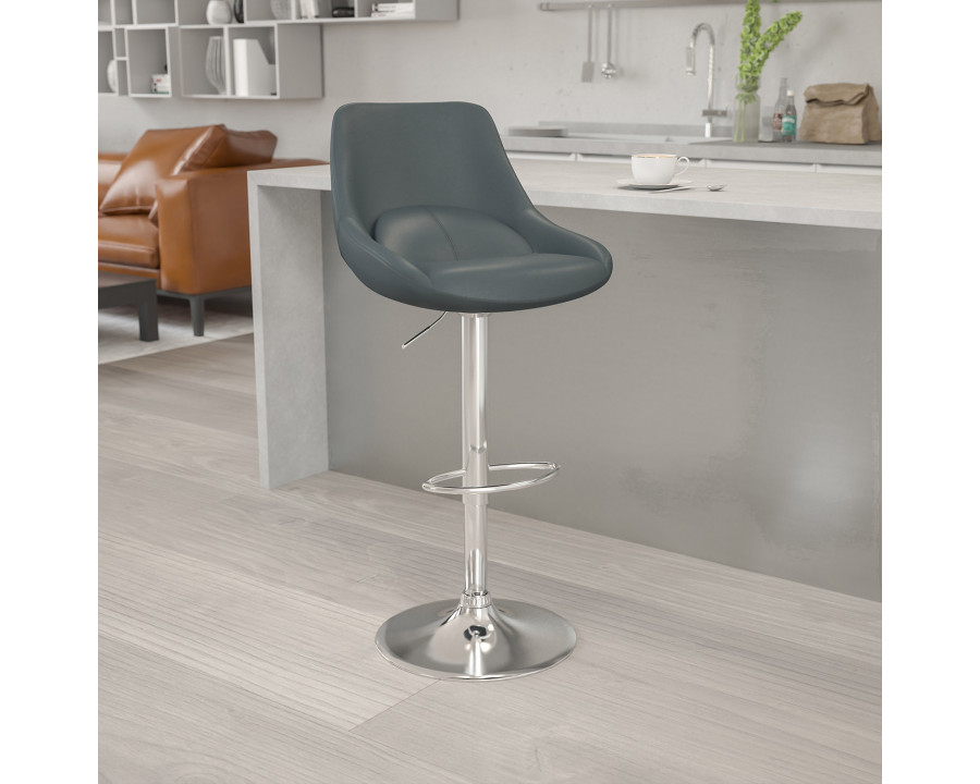 BLNK Contemporary Vinyl Adjustable Height Bar Stool with Chrome Base - Gray