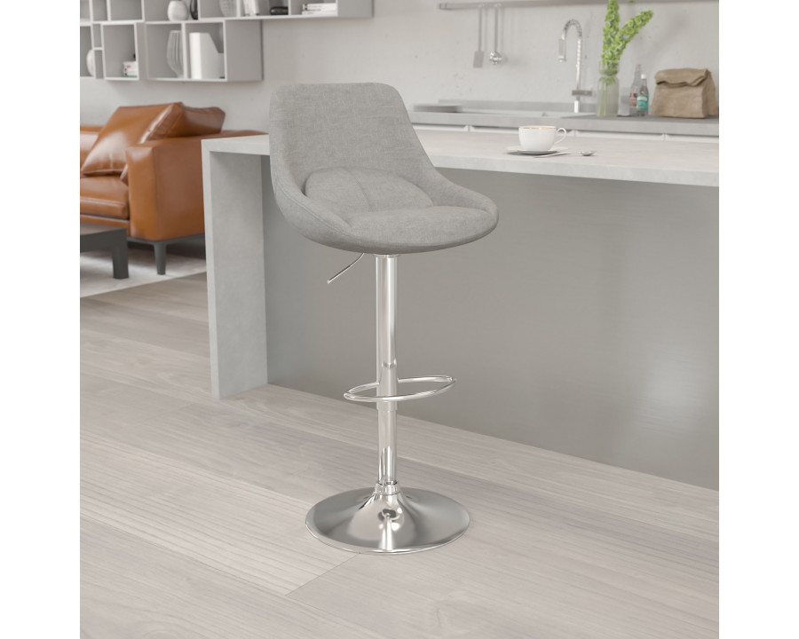 BLNK Elijah Fabric Adjustable Height Bar Stool with Chrome Base - Gray