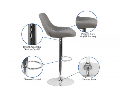 BLNK Elijah Fabric Adjustable Height Bar Stool with Chrome Base - Gray