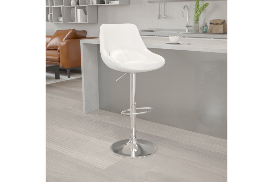 BLNK™ Contemporary Vinyl Adjustable Height Bar Stool with Chrome Base - White