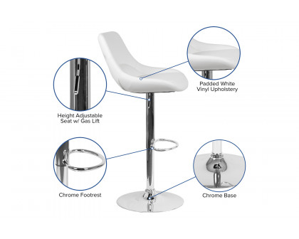 BLNK™ Contemporary Vinyl Adjustable Height Bar Stool with Chrome Base - White