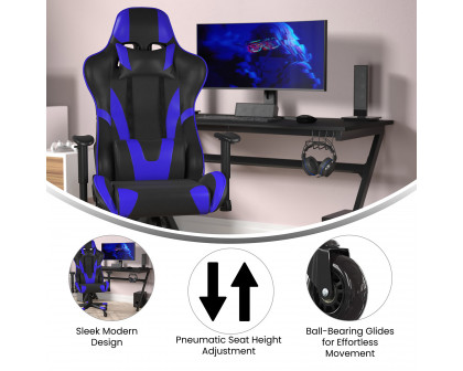 BLNK X20 Gaming Racing Office Computer PC Adjustable Chair with Reclining Back and Transparent Roller Wheels - Blue