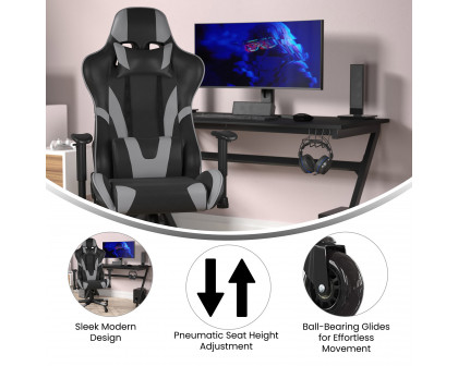 BLNK X20 Gaming Racing Office Computer PC Adjustable Chair with Reclining Back and Transparent Roller Wheels - Gray