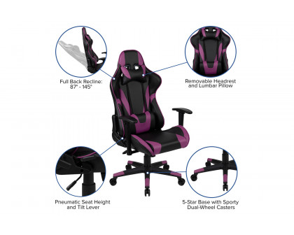 BLNK X20 Gaming Racing Office Ergonomic Computer PC Adjustable Swivel Chair with Fully Reclining Back - Purple