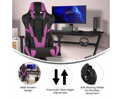 BLNK X20 Gaming Racing Office Computer PC Adjustable Chair with Reclining Back and Transparent Roller Wheels - Purple