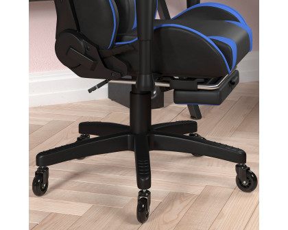 BLNK X30 Gaming Racing Computer Chair with Reclining Back, Slide-Out Footrest, and Transparent Roller Wheels - Blue