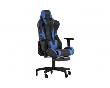 BLNK X30 Gaming Racing Computer Chair with Reclining Back, Slide-Out Footrest, and Transparent Roller Wheels - Blue