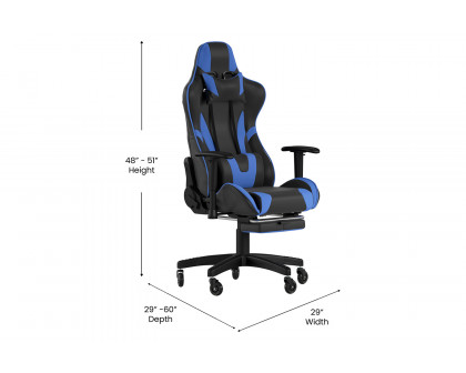 BLNK X30 Gaming Racing Computer Chair with Reclining Back, Slide-Out Footrest, and Transparent Roller Wheels - Blue