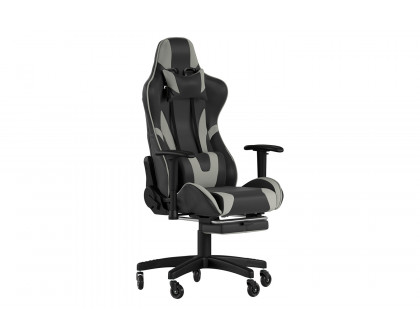 BLNK X30 Gaming Racing Computer Chair with Reclining Back, Slide-Out Footrest, and Transparent Roller Wheels - Gray