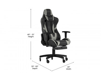 BLNK X30 Gaming Racing Computer Chair with Reclining Back, Slide-Out Footrest, and Transparent Roller Wheels - Gray