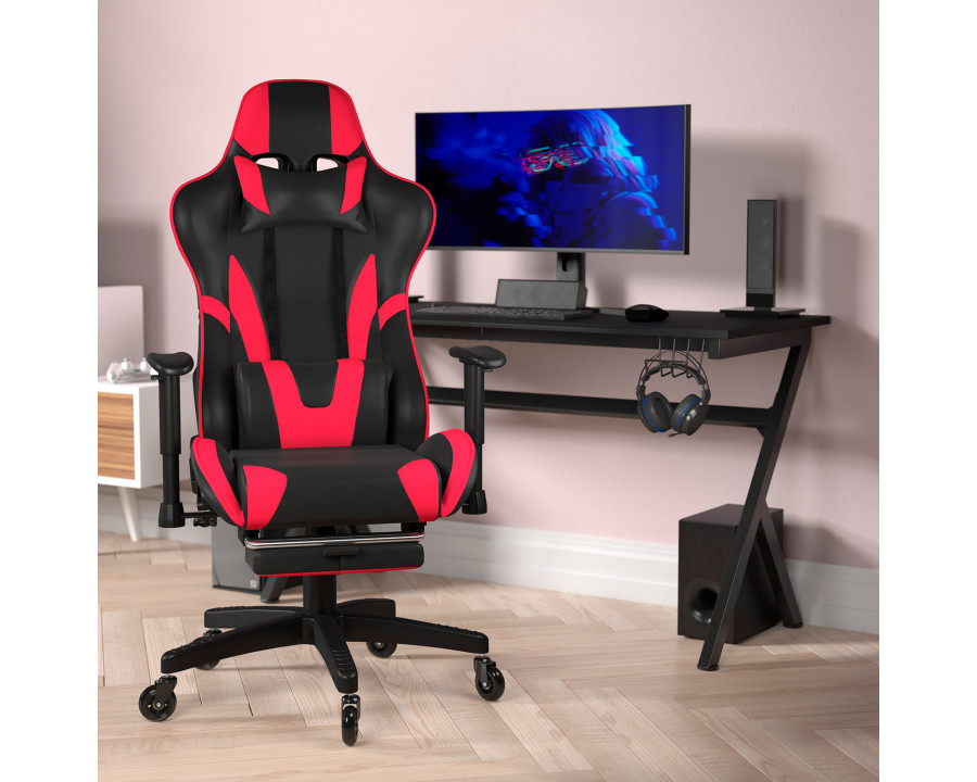 BLNK X30 Gaming Racing Computer Chair with Reclining Back, Slide-Out Footrest, and Transparent Roller Wheels - Red