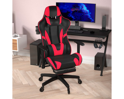 BLNK X30 Gaming Racing Computer Chair with Reclining Back, Slide-Out Footrest, and Transparent Roller Wheels - Red