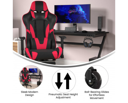 BLNK X30 Gaming Racing Computer Chair with Reclining Back, Slide-Out Footrest, and Transparent Roller Wheels - Red