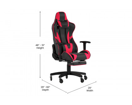 BLNK X30 Gaming Racing Computer Chair with Reclining Back, Slide-Out Footrest, and Transparent Roller Wheels - Red