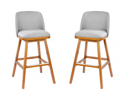 BLNK™ Julia Faux Linen Transitional Upholstered Bar Stools with Silver Nailhead Trim and Walnut Finish Solid Wood Frames Set of 2 - Gray