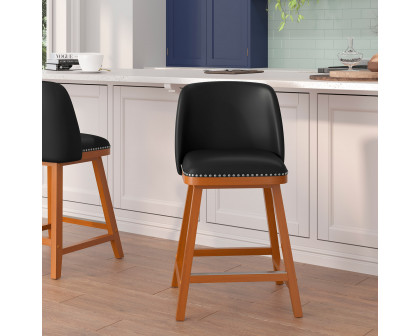 BLNK Julia LeatherSoft Transitional Upholstered Counter Stools with Silver Nailhead Trim and Walnut Finish Solid Wood Frames Set of 2