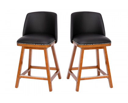 BLNK™ Julia LeatherSoft Transitional Upholstered Counter Stools with Silver Nailhead Trim and Walnut Finish Solid Wood Frames Set of 2 - Black