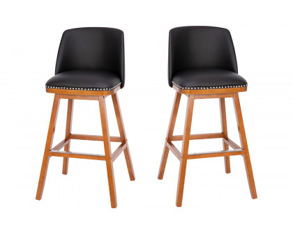 BLNK Julia LeatherSoft Transitional Upholstered Bar Stools with Silver Nailhead Trim and Walnut Finish Solid Wood Frames Set of 2 - Black