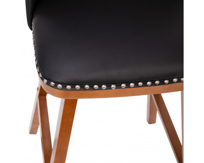 BLNK Julia LeatherSoft Transitional Upholstered Bar Stools with Silver Nailhead Trim and Walnut Finish Solid Wood Frames Set of 2 - Black