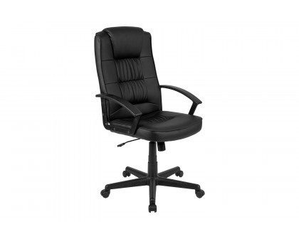 BLNK - Biscayne Flash Fundamentals LeatherSoft High-Back Black Padded Task Office Chair with Arms, BIFMA Certified