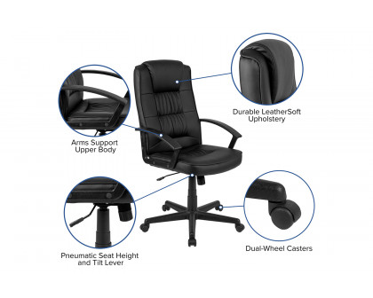 BLNK - Biscayne Flash Fundamentals LeatherSoft High-Back Black Padded Task Office Chair with Arms, BIFMA Certified