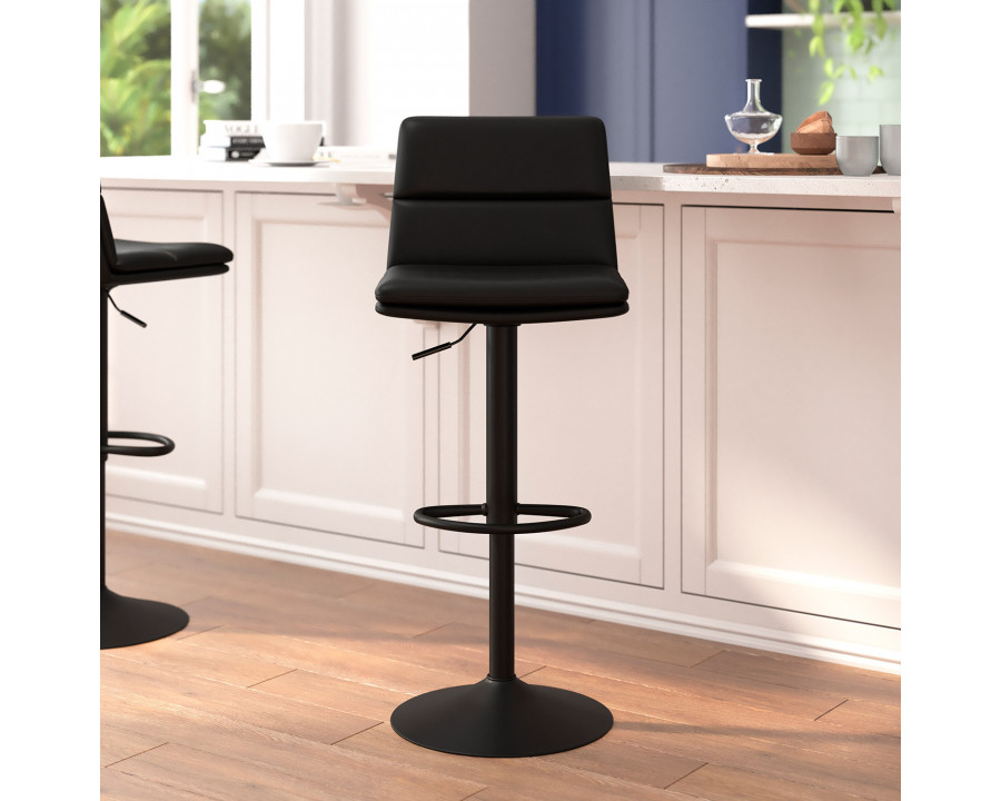 BLNK Hughes Commercial LeatherSoft Modern Mid-Back Adjustable Channel Stitched Bar Stools Set of 2