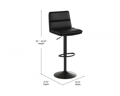 BLNK Hughes Commercial LeatherSoft Modern Mid-Back Adjustable Channel Stitched Bar Stools Set of 2 - Black