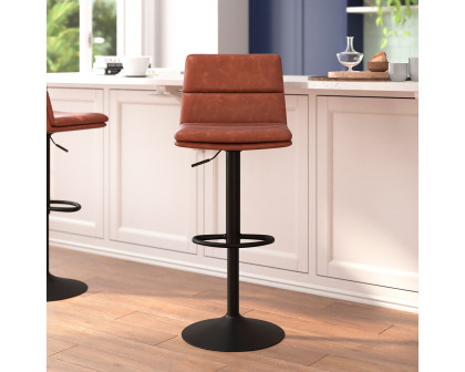 BLNK Hughes Commercial LeatherSoft Modern Mid-Back Adjustable Channel Stitched Bar Stools Set of 2