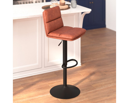 BLNK Hughes Commercial LeatherSoft Modern Mid-Back Adjustable Channel Stitched Bar Stools Set of 2 - Cognac