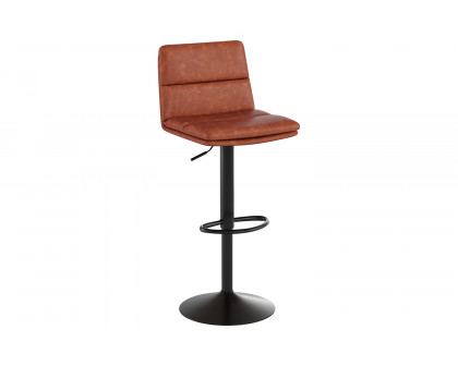 BLNK Hughes Commercial LeatherSoft Modern Mid-Back Adjustable Channel Stitched Bar Stools Set of 2 - Cognac