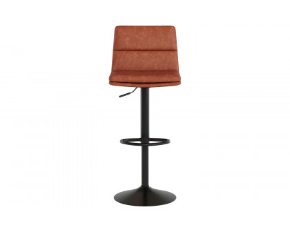 BLNK Hughes Commercial LeatherSoft Modern Mid-Back Adjustable Channel Stitched Bar Stools Set of 2 - Cognac