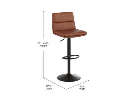 BLNK Hughes Commercial LeatherSoft Modern Mid-Back Adjustable Channel Stitched Bar Stools Set of 2 - Cognac