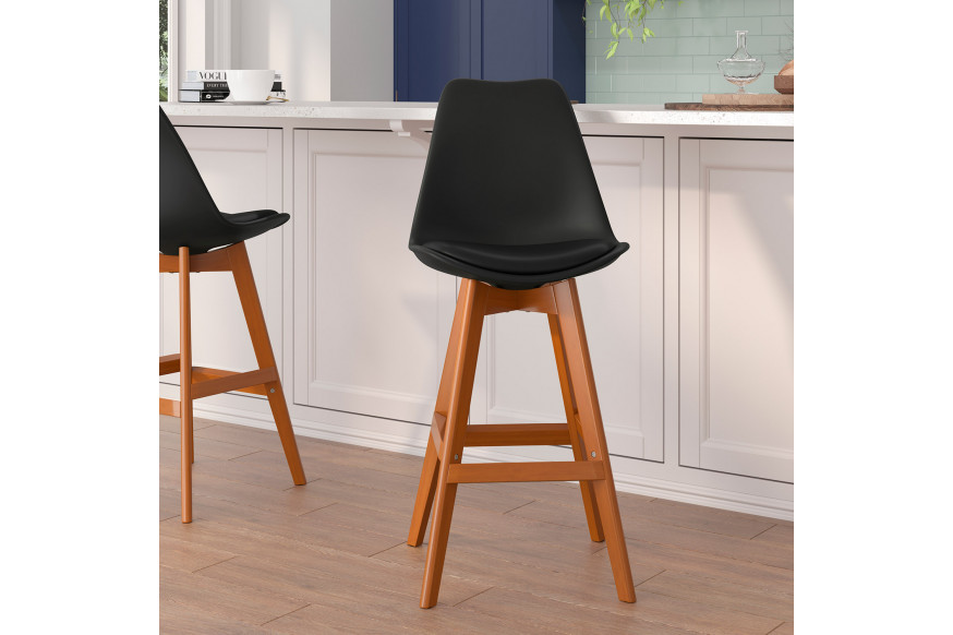 BLNK™ Dana Commercial LeatherSoft Modern Counter Stools with Plastic Backrest and Padded Seat Set of 2 - Black