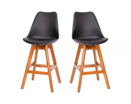 BLNK™ Dana Commercial LeatherSoft Modern Counter Stools with Plastic Backrest and Padded Seat Set of 2 - Black