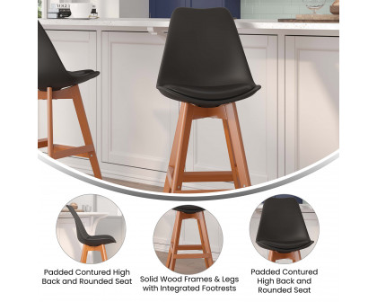 BLNK™ Dana Commercial LeatherSoft Modern Counter Stools with Plastic Backrest and Padded Seat Set of 2 - Black