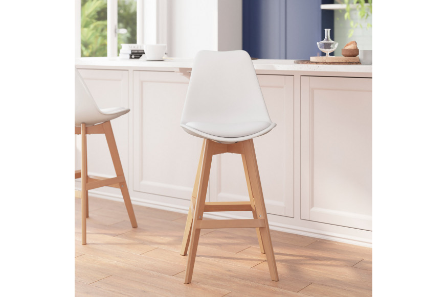 BLNK™ Dana Commercial LeatherSoft Modern Counter Stools with Plastic Backrest and Padded Seat Set of 2 - White