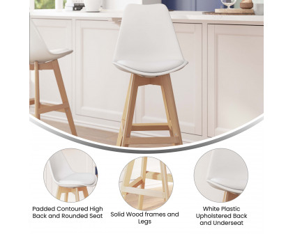 BLNK™ Dana Commercial LeatherSoft Modern Counter Stools with Plastic Backrest and Padded Seat Set of 2 - White